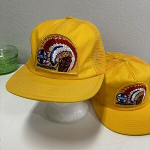 VTG Santa Fe Engineering Warbonnet Hat Cap Snap Back Mens Yellow Made In USA